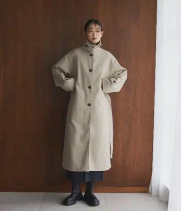 feepur 스탠드 카라 롱 코트 베이지