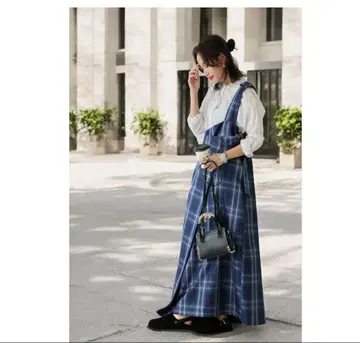 택 포함 antiqua 체크 서스펜더 스커트