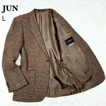 [새상품급] JUN 트위드 테일러드 자켓 L 호두 단추 하운드투스 브라운