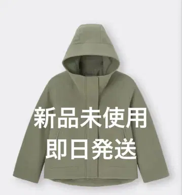 [ 미사용 새상품 ] GU 코지 멜톤 숏 후디 코트 올리브 그린