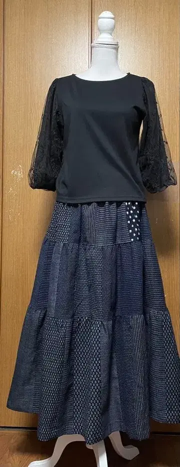 기모노 리메이크 심플 무늬목 등 목화 패치워크 캉캉 스커트