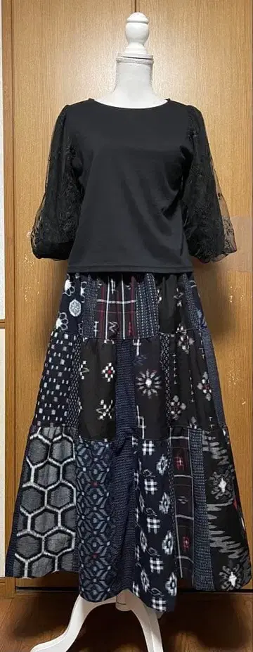 기모노 리메이크 무늬목 등 목화 패치워크 캉캉 스커트