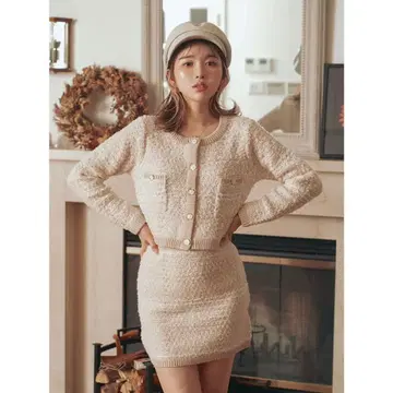 [ Darich ] 다리치 트위드 니트 셋업 베이지 프리 사이즈