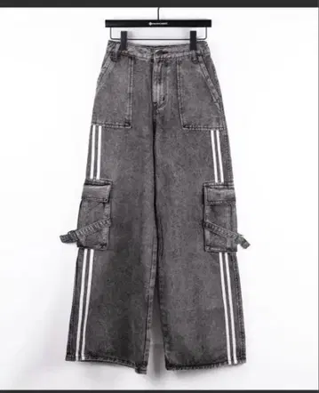 사이드 라인 스트레이트 카고 데님 팬츠