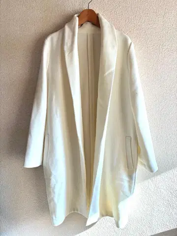 Sov. 화이트 롱 코트 오픈 프론트 38 사이즈
