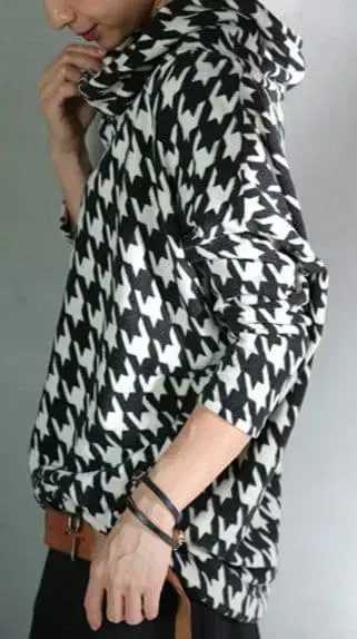 안티카 모드 하운드투스 체크 패턴 소프트 내추럴 변형 상의 레어