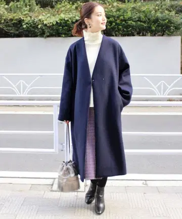 새상품급 이에나 IENA MANTECO 노카라 코트 네이비