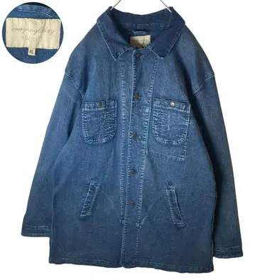 라이트 인디고 블루 컬러링 USED 가공 데님 코트 루즈한 사이즈