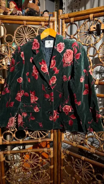빈티지 다크 그린 장미 자수 테일러드 자켓