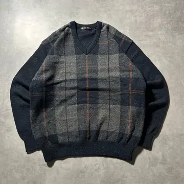 빈티지 체크 올 패턴 V넥 레트로 아가일 레트로 니트