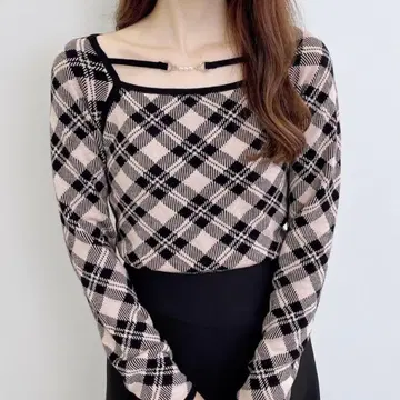 INGNI 펄 비트 체크 니트 베이지 계열 2