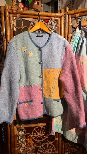 빈티지 파스텔 컬러 패치워크 가디건