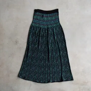 90s 블랙 x 멀티 패턴 니트 롱 스커트 빈티지 블루 그린 M 고급
