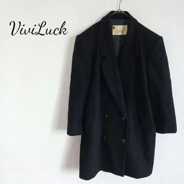 ViviLuck 더블 버튼 울 코트 캐시미어 100% 블랙