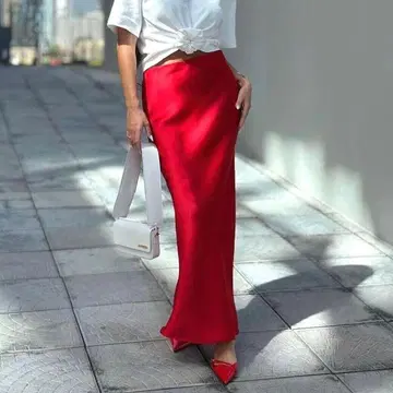 ZARA 자라 롱 새틴 스커트 레드 S