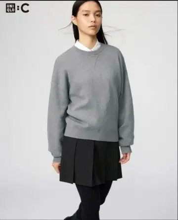유니클로 C 스무스 코튼 크루넥 스웨터 그레이 L