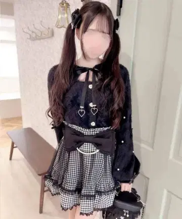 MARS 프론트 오픈 새틴 리본 니트 모에냥짱 콜라보