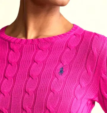 새상품급 폴로 랄프로렌 케이블 니트 캐시미어 혼방 울 핑크 XL