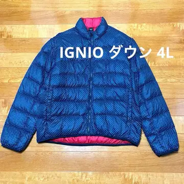 새상품급 IGNIO 다운 자켓 네이비 화이트 도트 무늬 4L 빅 사이즈