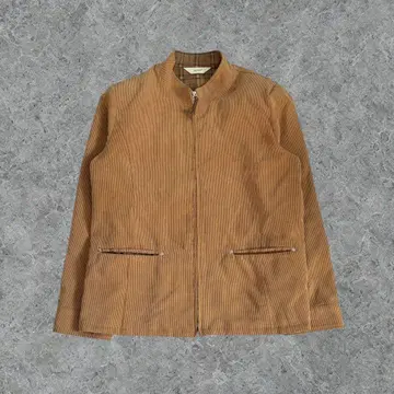 코듀로이 스탠드 카라 자켓 체크 안감 브라운 풀 집업