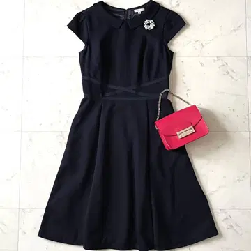 새상품급 TOCCA 토카 루미너스 반팔 롱 원피스 M 네이비 세탁 가능