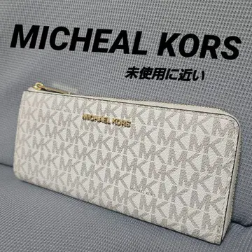 MICHAEL KORS 지오메트릭 L자 라운드 지퍼 장지갑 화이트