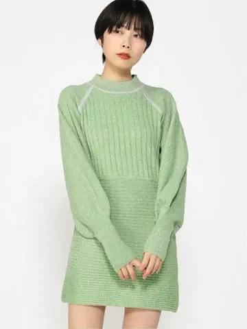 대특가 새상품 지나시스 라메 긴팔 볼륨 소매 니트 원피스 그린