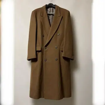 울 더블 브레스트 롱 코트 브라운