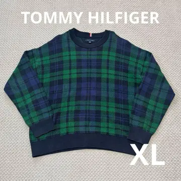 타미힐피거 체크 무늬 니트 스웨터 네이비 그린 TOMMY
