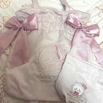 치이카와 Maison de FLEUR 자수 더블 리본 토트백 복조리