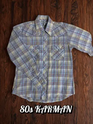80s KARMAN 체크 무늬 플란넬 셔츠