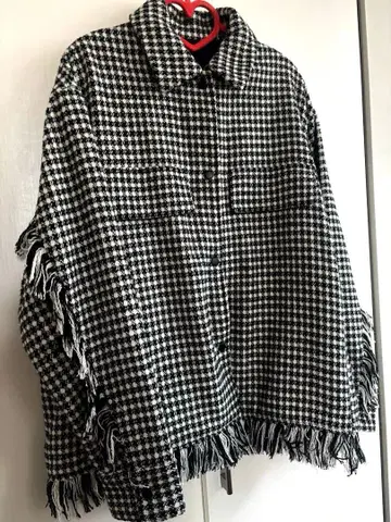 ZARA 프린지 하운드투스 패턴 자켓 코트 S 빅