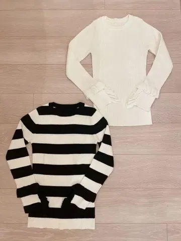 BIRTHDAY BASH 스트라이프 스웨터 화이트 스웨터 2벌 세트