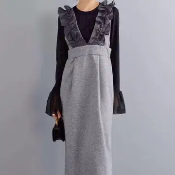 이소재 프릴 숄더 점프 스커트 그레이 원피스 가을/겨울 여성용