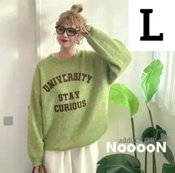 새상품 시마무라 non noooon addCOLOR 로고 니트 그린 L