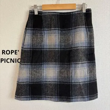 ROPE' PICNIC 블루 체크 타이트 미니 스커트 사다리꼴