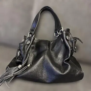 천연 가죽 숄더백 A4 태슬 참 y2k