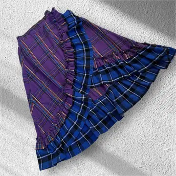 jouetie 파랑과 보라색 체크 플레어 스커트