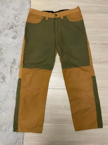 리 올리브 그린 브라운 패치워크 팬츠