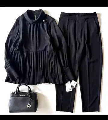택 포함 미사용 루일 에 부티크 플리츠 블라우스 팬츠 세트 LL 블랙