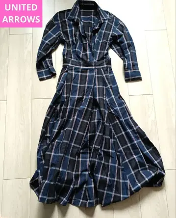 새상품 그린 라벨 릴랙싱 네이비 체크 무늬 롱 셔츠 원피스