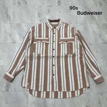 90s 버드와이저 코튼 셔츠 스트라이프 긴팔 빈티지 아메카지