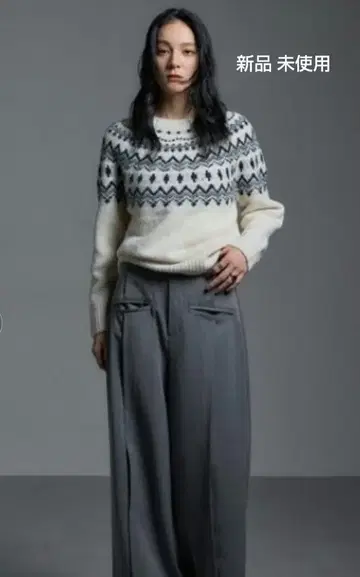 노르딕 무늬 니트 스웨터 긴팔 화이트