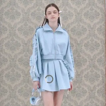 Lovilyn 라비린 프릴 리본 저지 스커트 후드티 맨투맨