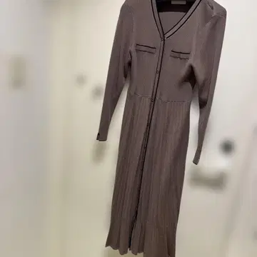 리브 V넥 니트 원피스 와 코트 세트