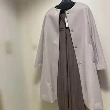 리브 V넥 니트 원피스 와 코트 세트