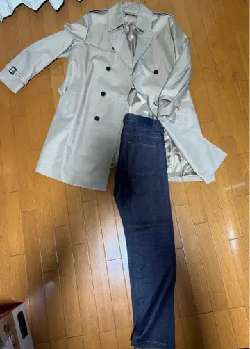 베이지 트렌치코트 더블 브레스트 질샌더 청바지