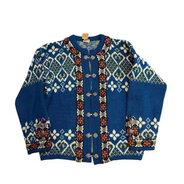 빈티지 70s 꽃무늬 플라워 노르딕 가디건 눈꽃 패턴 구제 의류