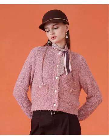 ANAYI 스팽글 크루 가디건 핑크 38