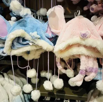 디즈니 귀 달린 플리스 모자 파랑과 핑크